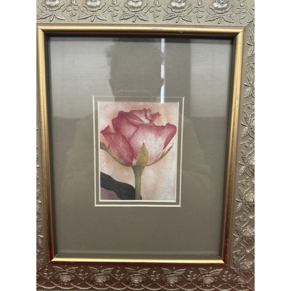 Vintage Ornate Gold Tone Picture Frame Raised Roses 13x11 Holds 8x10 Photo Nice!
